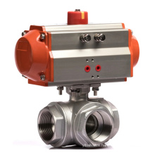 3 Way Thread  L/T Type 304 Stainless Steel Pneumatic Actuator Ball Valve